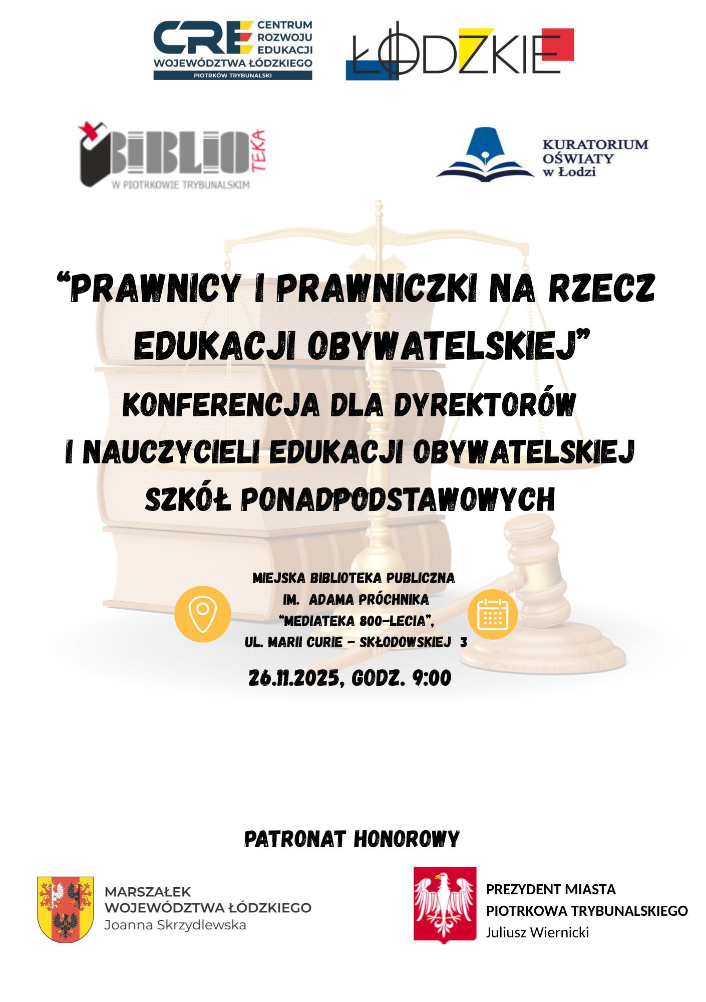 PRAWNICY I PRAWNICZKI NA RZECZ EDUKACJI OBYWATELSKIEJ - konferencja dla dyrektorów i nauczycieli szkół ponadpodstawowych