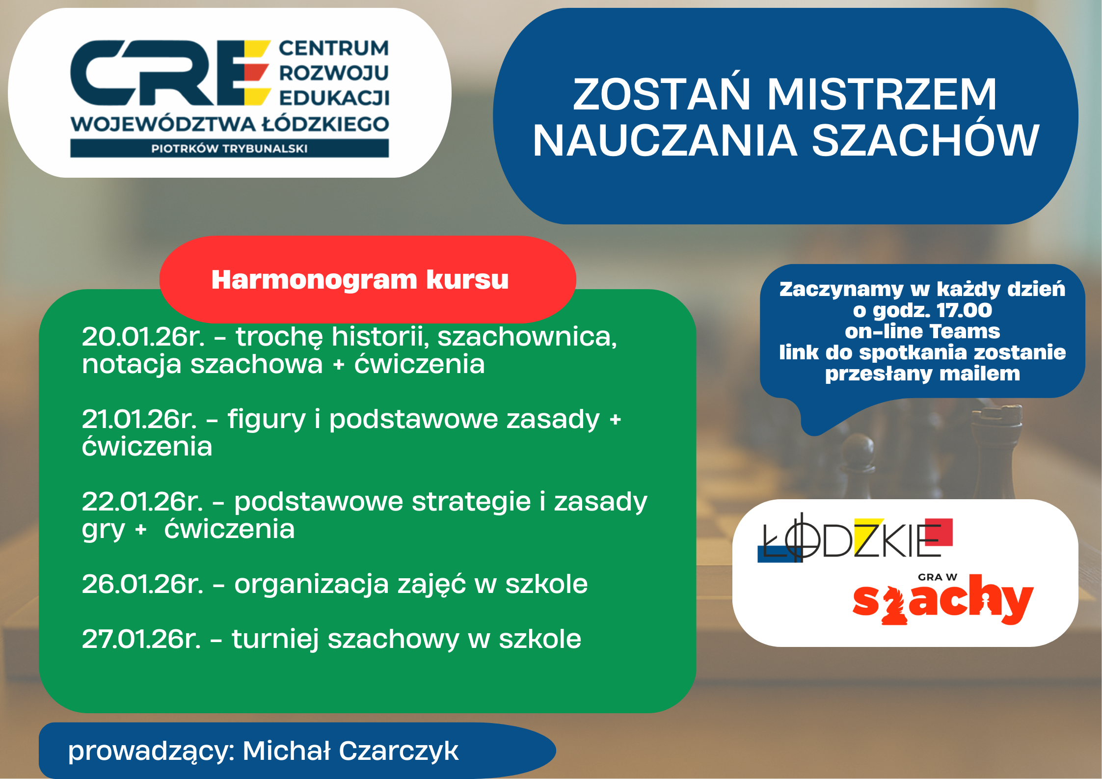 Zapraszamy na szkolenia dla nauczycieli, którzy chcą wprowadzić szachy do swojej pracy dydaktycznej i rozwijać kompetencje uczniów poprzez szachy. 