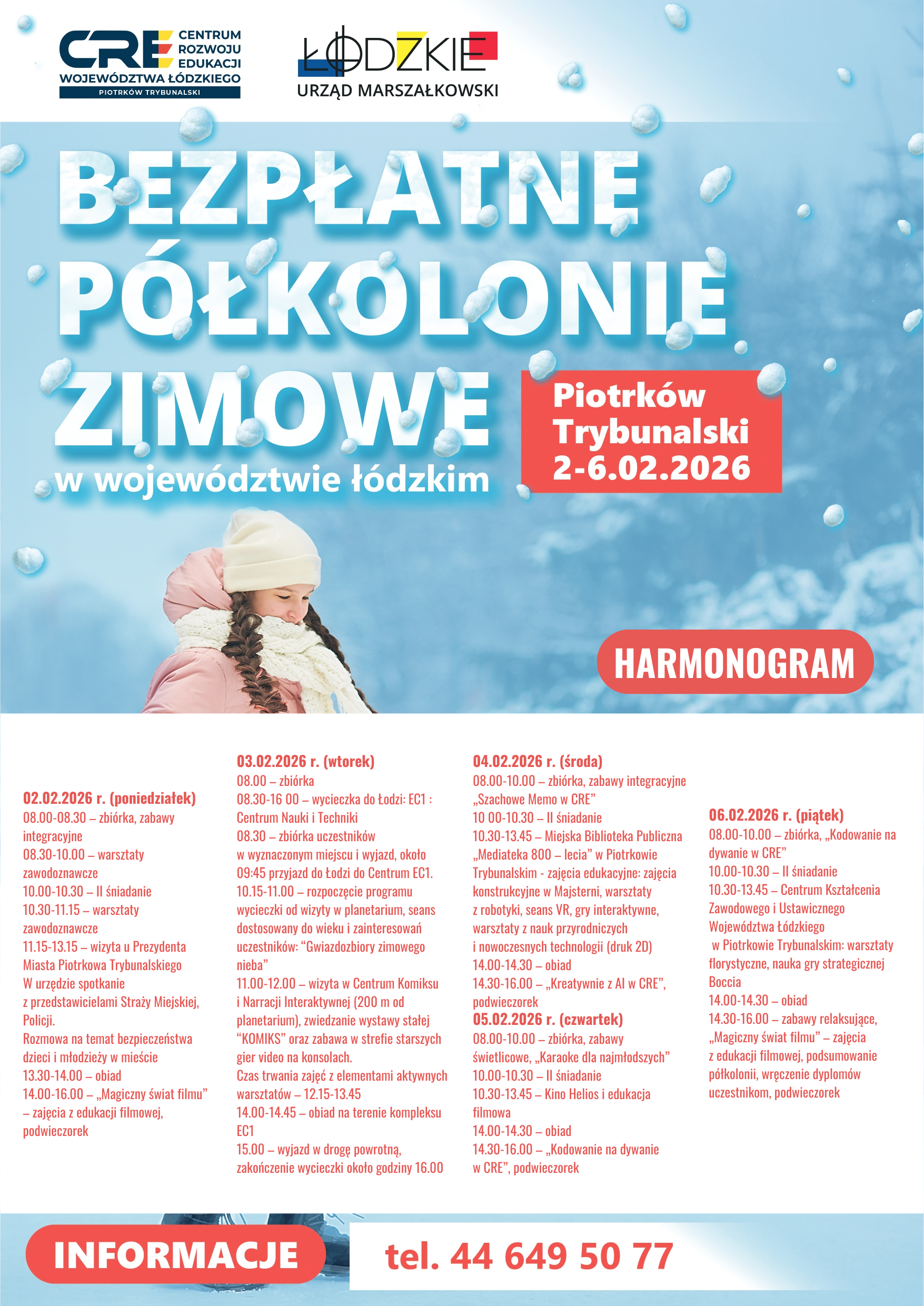 Bezpłatne półkolonie zimowe w województwie łódzkim