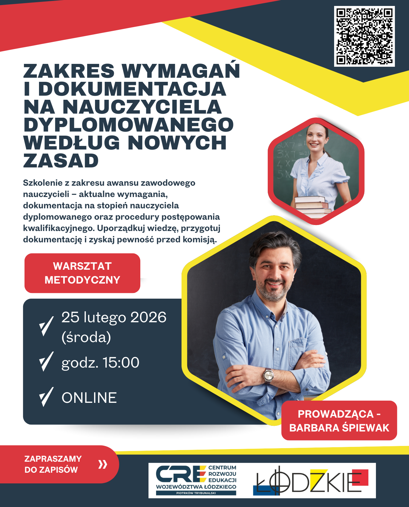 Zaproszenie na warsztat metodyczny: Zakres wymagań i dokumentacja na nauczyciela dyplomowanego według nowych zasad
